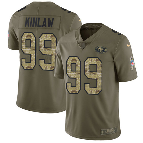 Nike 49ers #99 Javon Kinlaw Olive/Camo Youth Stitched NFL Limited 2017 Salute To Service Jersey
